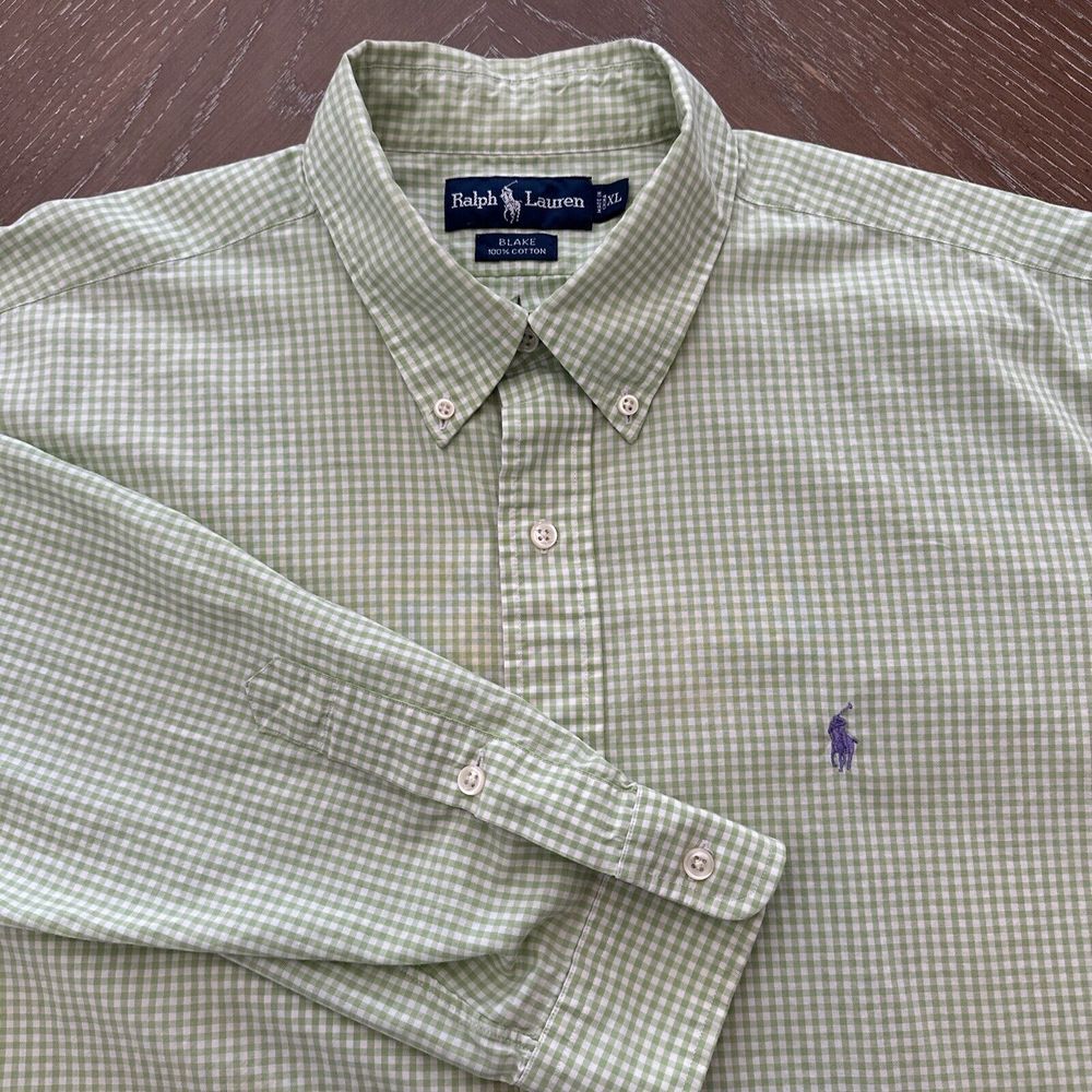 Ralph Lauren XL BLAKE Shirt Mens GREEN Check Long Sleeve PURPLE‎ Pony EXCELLENT